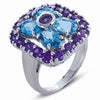 STERLING SILVER RING WITH PURPLE AND BLUE CZ STONES
