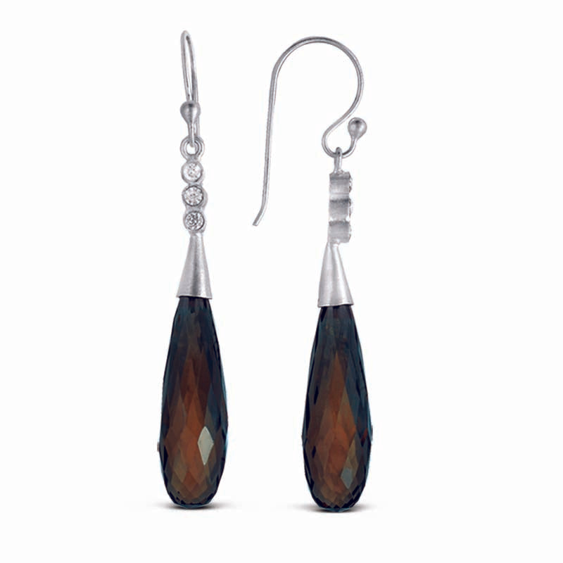 STERLING SILVER DANGLE EARRINGS WITH SMOKY QUARTZ