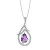 14K White Gold Diamond Necklace With Dangling Amethyst Gemstone
