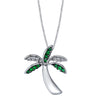 14K White Gold Diamond Palm Tree Necklace with Tsavorite and Diamonds