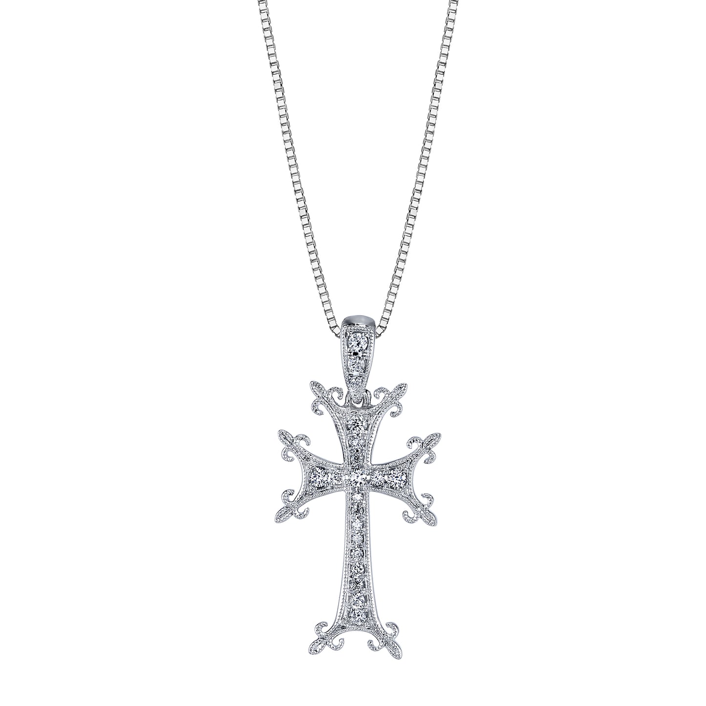 14K White Gold Diamond Cross Necklace