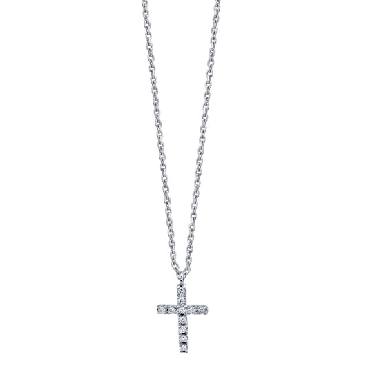 14K White Gold Diamond Cross Necklace