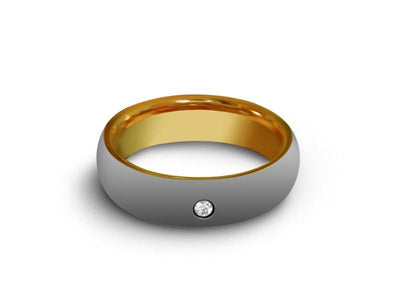 High Polish Yellow Gold Tungsten Wedding Band - Yellow Gold Plated Inlay - Engagement Ring - Two Tone - Dome Shaped - Comfort Fit  6mm - Vantani Wedding Bands