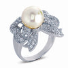 STERLING SILVER BOW RING WITH PEARL AND CZ STONES