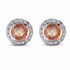 STERLING SILVER ROUND EARRINGS WITH CHAMPAGNE CZ STONE