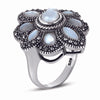 STERLING SILVER RING WITH MARCASITES AND MOTHER OF PEARL