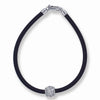 STERLING SILVER CZ CHARM WITH RUBBER CORD BRACELET