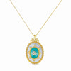 STERLING SILVER GOLD PLATED PENDANT NECKLACE WITH AQUA AND WHITE RESIN