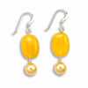 STERLING SILVER DANGLE EARRINGS WITH YELLOW AGATE AND PEARLS