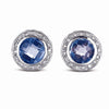 STERLING SILVER ROUND EARRINGS WITH BLUE CZ STONE