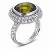 STERLING SILVER RING WITH SQUARE OLIVE CENTER AND CLEAR CZ STONES