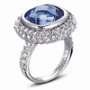 STERLING SILVER RING WITH SQUARE BLUE AND CLEAR CZ STONES
