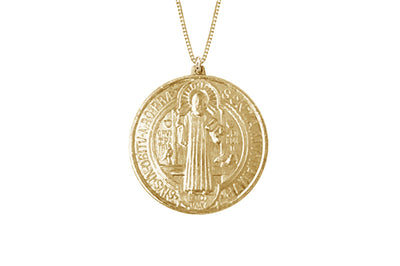 14K Yellow Gold 15mm Round St. Benedict Medal