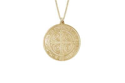 14K Yellow Gold 12mm Round St. Benedict Medal