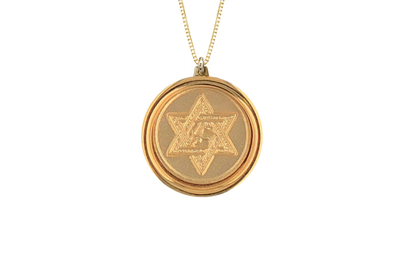 14K Yellow Gold 15mm Round Star Of David Chai Medal