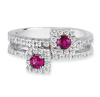 14K White Gold Fashion Ring With Diamonds And Ruby's