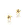 14K Yellow gold flower stud earrings with center cz
