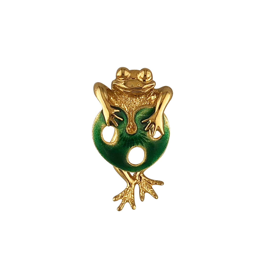 14K Yellow Gold Enamel Frog Charm