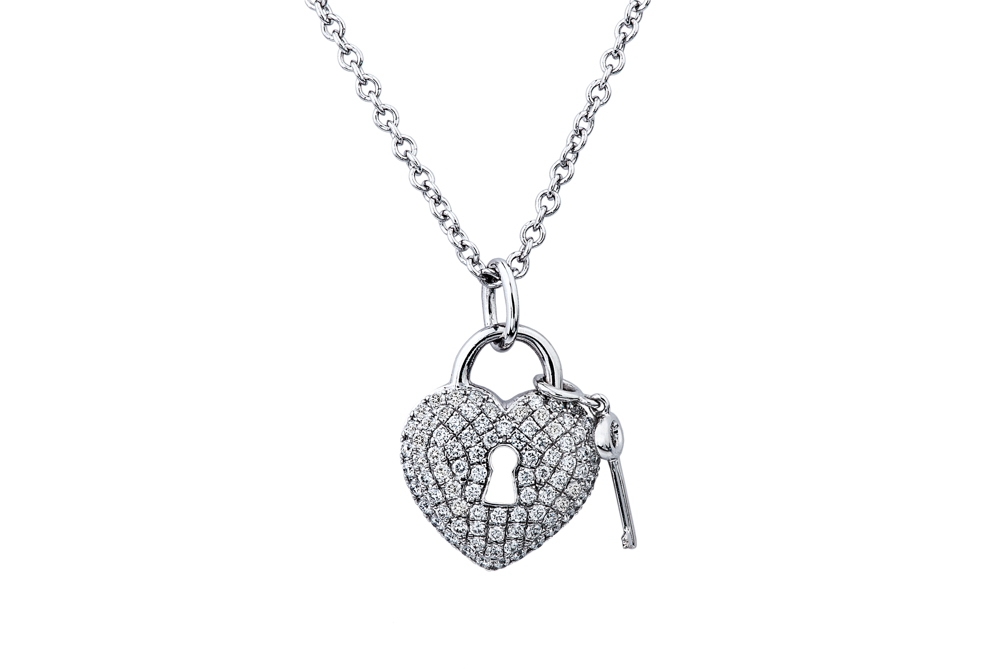 Platinum Heart Lock and Key Necklace with Diamond Accents - J Vair Anderson  Jewellers