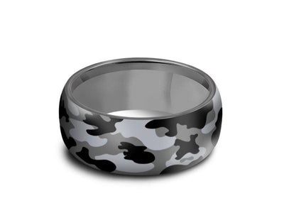 Men's  Wedding Ring  - Stainless Steel Camouflage Band - Engagement Ring - Dome Shaped - Comfort Fit  8mm - Vantani Wedding Bands