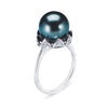 14K White Gold Ring With Diamonds And Center Black Pearl