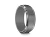 Stainless Steel Wedding Band - Brushed Polished - Gray Gunmetal - Engagement Ring - Ridged Edges - Comfort Fit  7mm - Vantani Wedding Bands