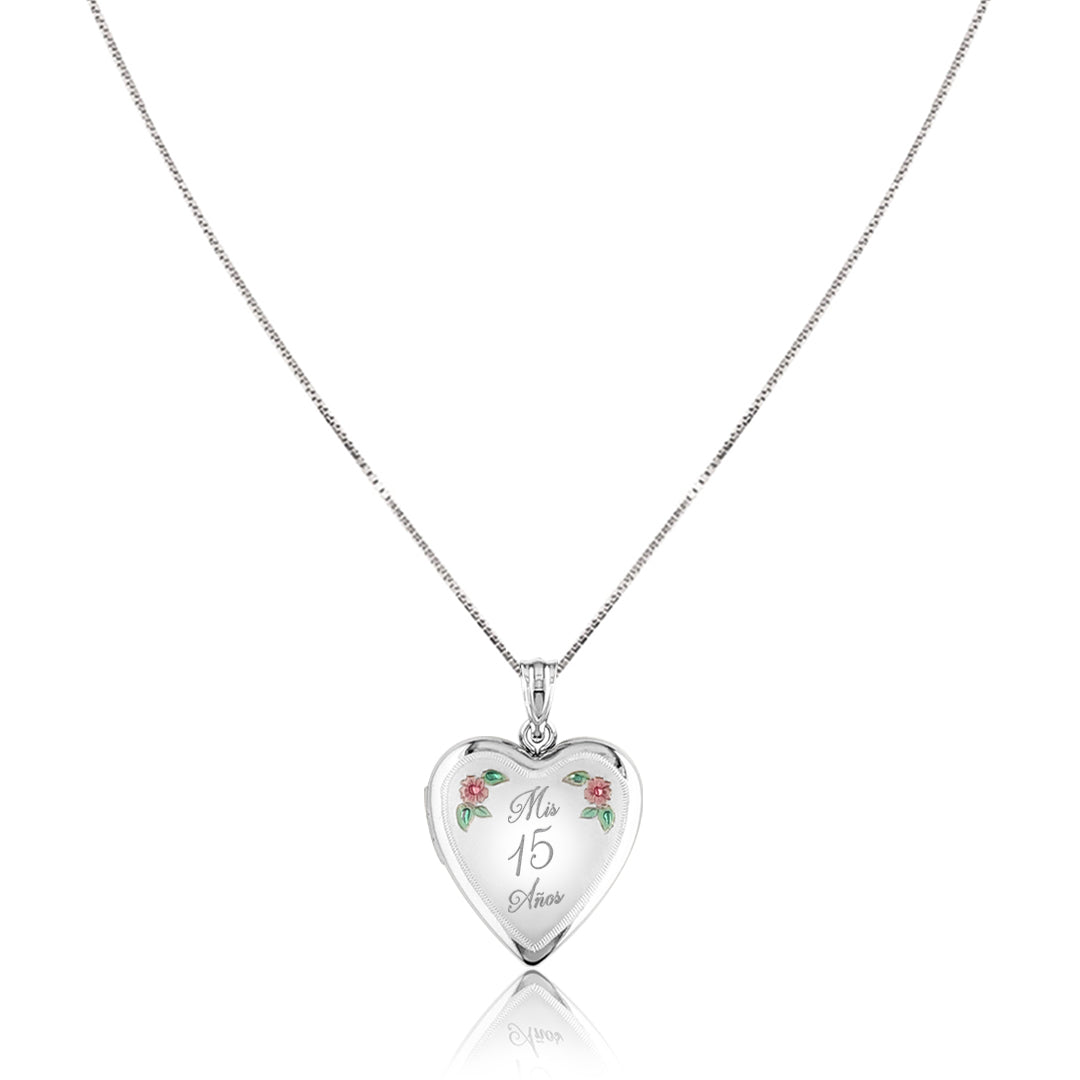 Silver 15 Anos Quinceanera Pink Enamel Heart Filigree Pendant Necklace |  eBay