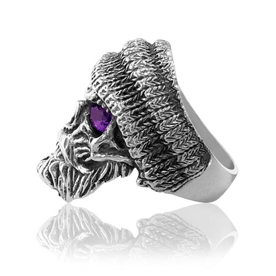 Sterling silver skull ring with amethyst