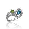 Sterling silver ring with cz's peridot and blue topaz