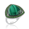 Sterling silver triangle malachite ring with green tsavorite
