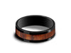 HAWAIIAN Koa Wood Inlay Black Ceramic Ring - Ceramic Wedding Band - 5th. Anniversary - Engagement Ring - Flat Shaped - Comfort Fit  6mm - Vantani Wedding Bands