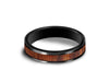 HAWAIIAN Koa Wood Inlay Black Ceramic Band - Ceramic Wedding Band - 5th. Anniversary - Engagement Ring - Flat Shaped  - Comfort Fit  4mm - Vantani Wedding Bands
