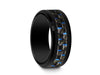 Black Ceramic Beveled Ring With Black and Blue Carbon Fiber Inlay- Wedding Ring - Engagement Band - Comfort Fit  8mm - Vantani Wedding Bands