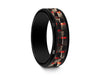 Black Ceramic Ring With Red Carbon Fiber Inlay - Red Ceramic Ring - Wedding Band - Ridged Edges - Comfort  Fit  6mm - Vantani Wedding Bands