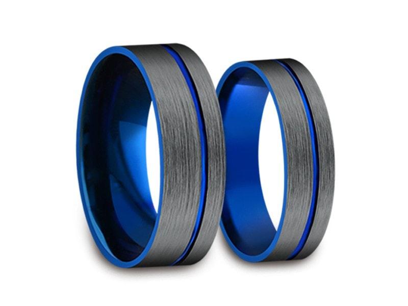 Tungsten Matching Wedding Band Set - Matching Bands - His/Hers - Engagement Ring Set - Two Tone Bands - Flat Shaped -Comfort Set  6mm/8mm - Vantani Wedding Bands