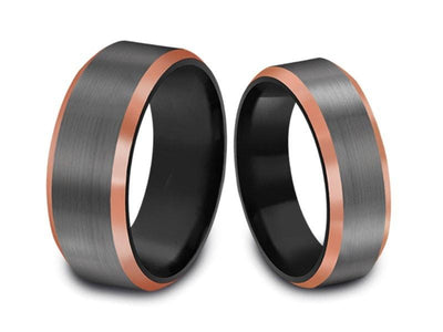 Tungsten Matching Wedding Band Set - Matching Bands - His/Hers - Engagement Ring Set - Two Tone Bands - Beveled Shaped - Comfort Fit  6mm/8mm - Vantani Wedding Bands