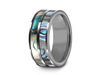 Abalone Shell Tungsten Carbide  Wedding Band - Double Abalone Inlay  - Shell Ring - Engagement Band - Flat Shaped - Comfort Fit  8mm - Vantani Wedding Bands