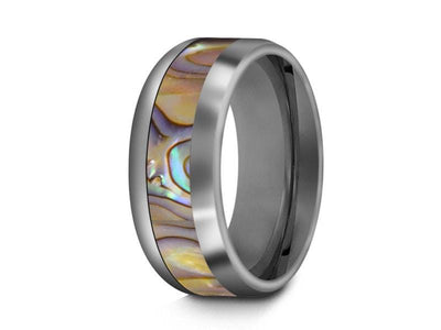 Abalone Shell Tungsten Carbide Wedding Ring - Abalone Inlay Band - Shell Ring - Engagement Band - Dome Shaped - Comfort Fit  8mm - Vantani Wedding Bands