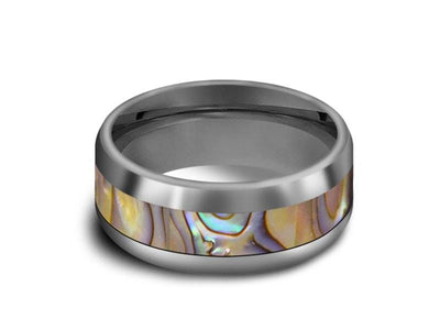Abalone Shell Tungsten Carbide Wedding Ring - Abalone Inlay Band - Shell Ring - Engagement Band - Dome Shaped - Comfort Fit  8mm - Vantani Wedding Bands