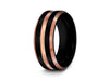 Black Tungsten Wedding Band - Brushed and Polished Ring - Rose Gold Inlay - Two Tone - Engagement Band - Beveled Shaped - Comfort Fit  8mm - Vantani Wedding Bands