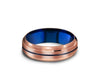 Rose Gold & Blue Tungsten Wedding Band - Brushed and Polish - Engagemnet Ring - Two tone - Ridged Edges - Comfort Fit  6mm - Vantani Wedding Bands