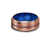 Rose Gold & Blue Tungsten Wedding Band - Brushed and Polish - Engagement Ring- Two Tone - Ridged Edges - Comfort Fit  8mm - Vantani Wedding Bands