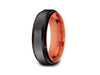 Brushed Tungsten Wedding Band - Rose Gold Plated Inlay - Engagement Ring - Ridged Edges - Comfort Fit  6mm - Vantani Wedding Bands