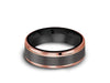 Brushed & Rose Gold Tungsten Wedding Band - Engagement Ring - Two Tone - Ridged Edges - Comfort Fit  6mm - Vantani Wedding Bands