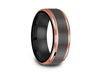 Brushed & Rose Gold Tungsten Wedding Band - Engagement Ring - Two Tone - Ridged Edges - Comfort Fit  8mm - Vantani Wedding Bands