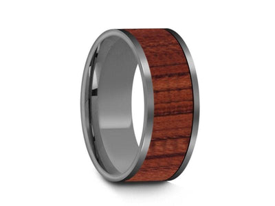 HAWAIIAN Koa Wood Inlay Tungsten Carbide Ring - Koa Wood Wedding Band - Engagement Ring - Flat Shaped - Comfort Fit   8mm - Vantani Wedding Bands