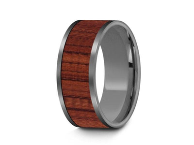 HAWAIIAN Koa Wood Inlay Tungsten Carbide Ring - Koa Wood Wedding Band - Engagement Ring - Flat Shaped - Comfort Fit   8mm - Vantani Wedding Bands