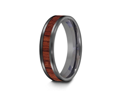 HAWAIIAN Koa Wood Inlay Tungsten Carbide Ring - Koa Wood Wedding Band - Engagement Ring - Beveled Shaped - Comfort Fit  5mm - Vantani Wedding Bands