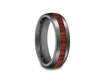 HAWAIIAN Koa Wood Inlay Tungsten Carbide Ring - Koa Wood Wedding Band - Engagement Ring - Dome Shaped - Comfort Fit  6mm - Vantani Wedding Bands