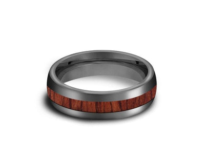 HAWAIIAN Koa Wood Inlay Tungsten Carbide Ring - Koa Wood Wedding Band - Engagement Ring - Dome Shaped - Comfort Fit  6mm - Vantani Wedding Bands